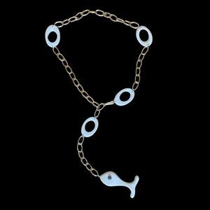 Women's Boho Hippie Funky Gold Tone Chain Link Vintage Belt White Fish Charm